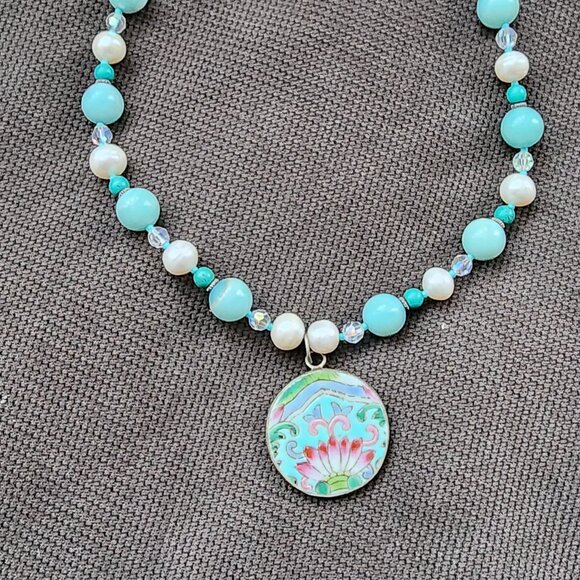 Etsy Hand Painted Pastel Floral Medallion Beaded Necklace - Picture 5 of 13